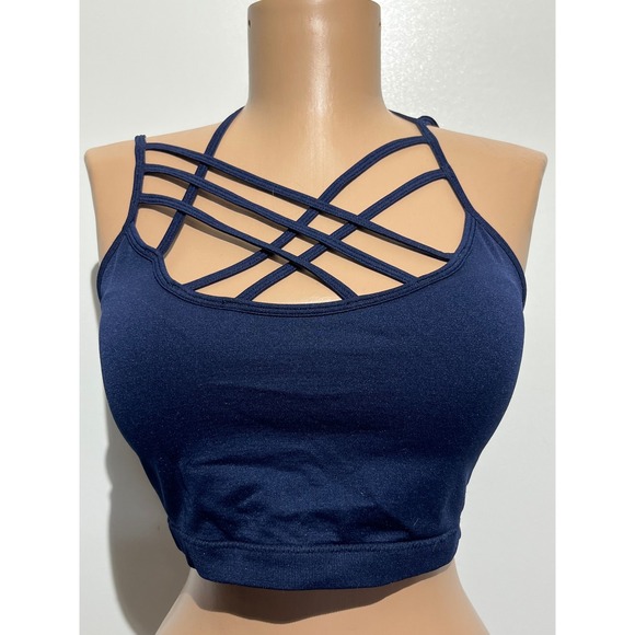 Zenana Outfitters Other - Zenana Outfitters Navy Blue Strappy Lattice Front Sports Bra NT-6659 L/XL